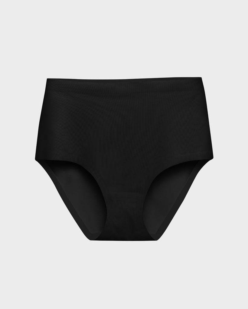 Seamless Fabric High Waist Shaping Thong Panty - Black