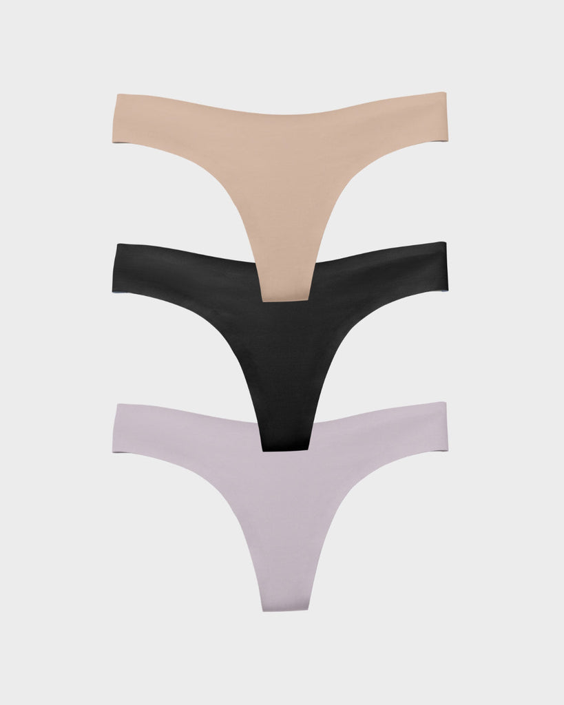 Neutral Thong Panties 3-Packs Seamless Underwear EBY™ 