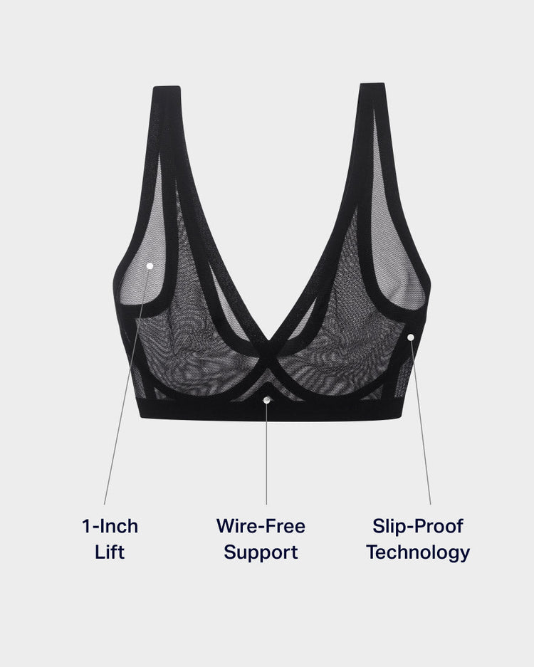 Seductive bralette, sheer mesh, without pattern