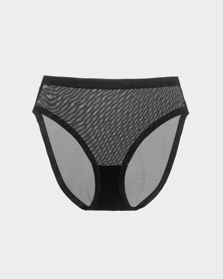 EBY + Seamless Sheer Highwaisted High Cut Underwear in Black
