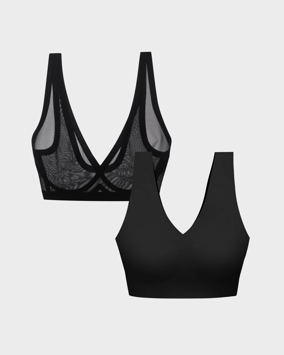 Black Sheer Bralette and Black Wireless Bra Duo