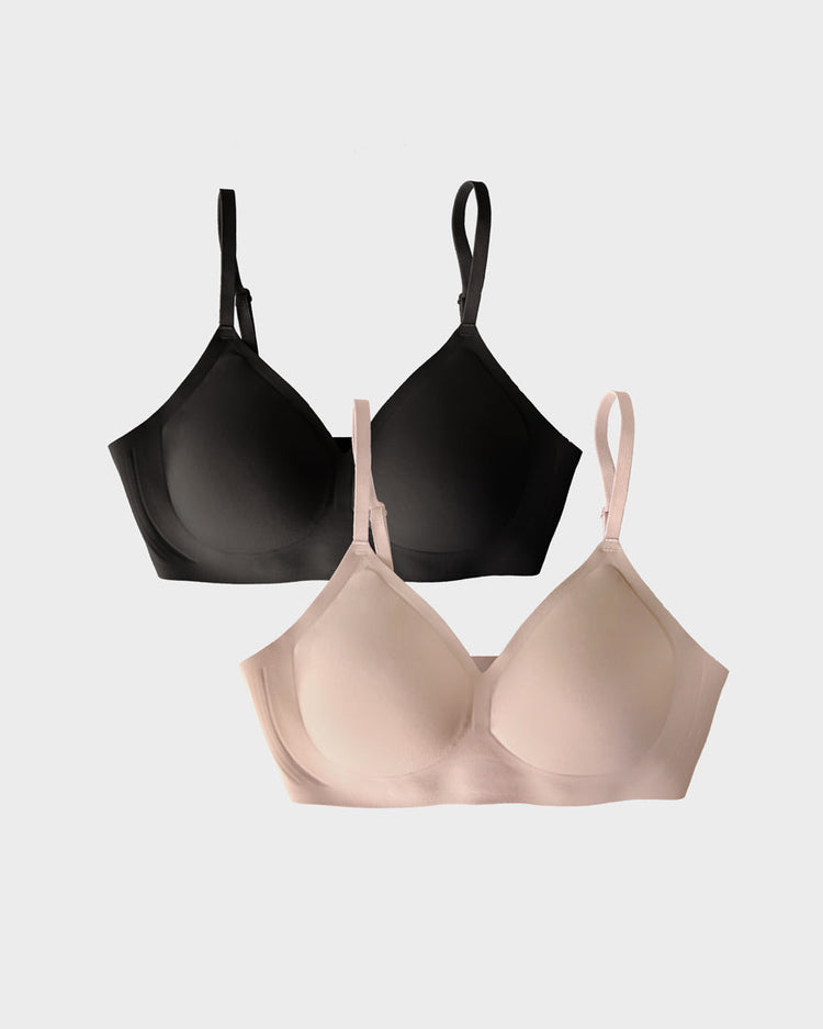 EBY Seamless Bralette with Adjustable Straps: Black/Nude Bralettes