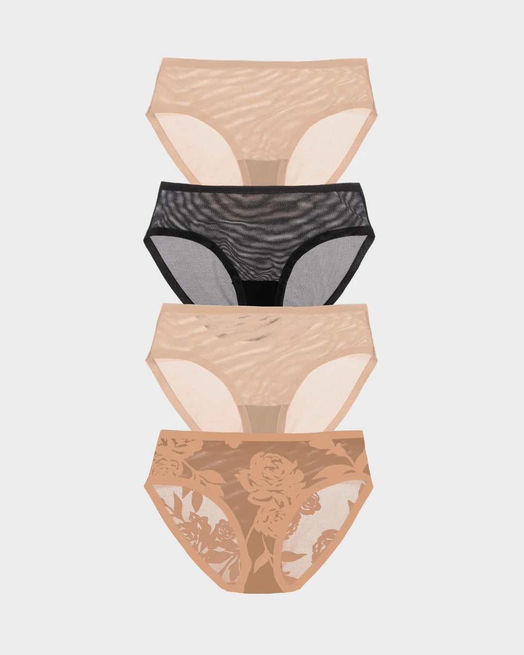 Madam Jolie, Black, Champagne Sheer Brief Quartet