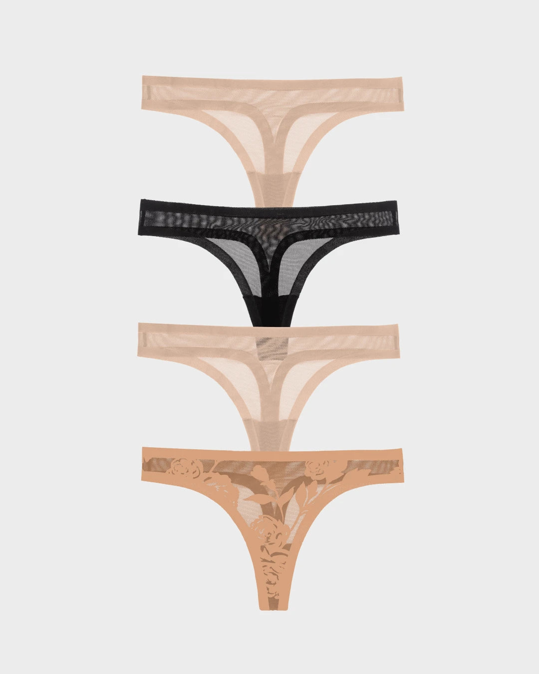 Madam Jolie, Black, Champagne Sheer Thong Quartet
