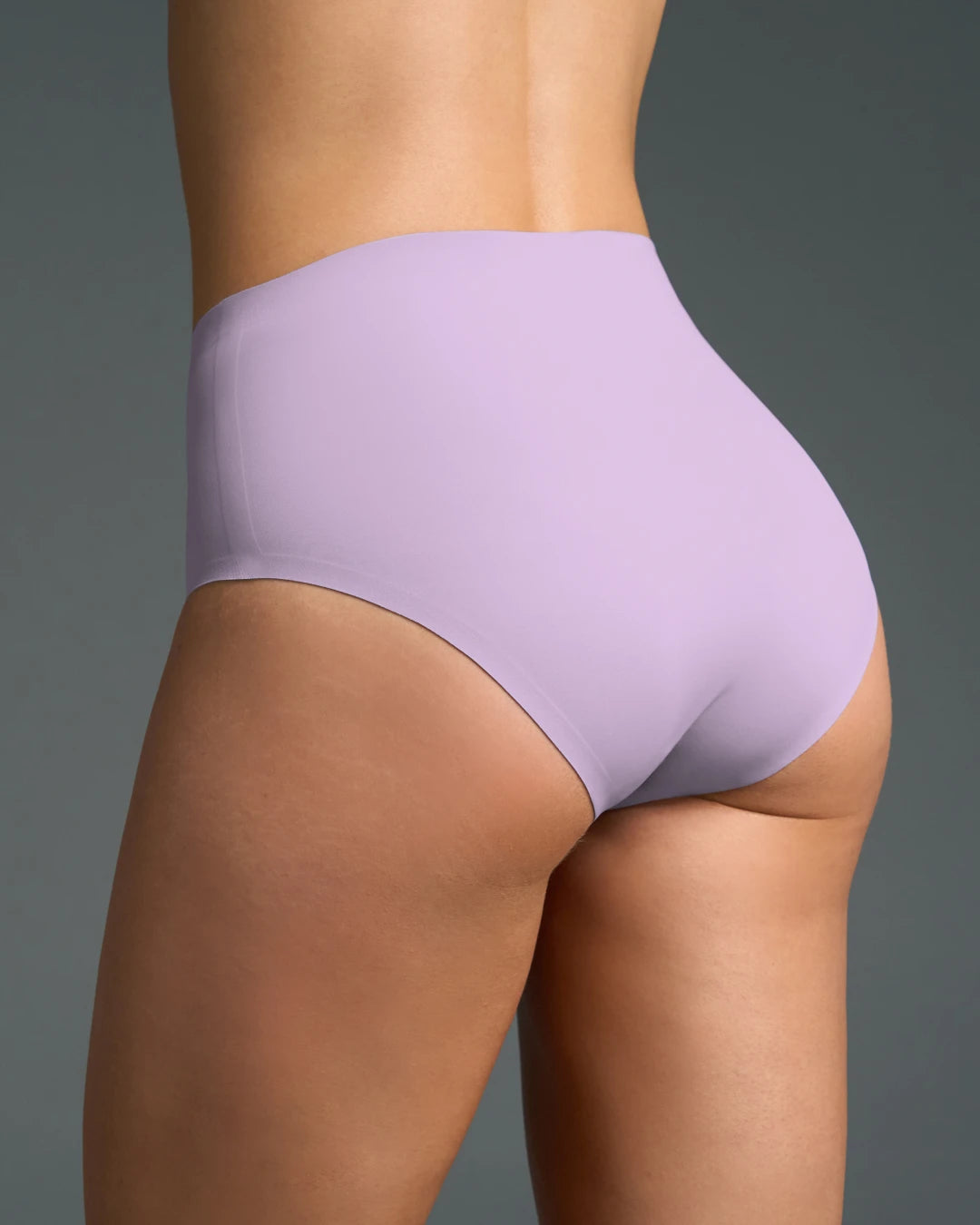 Lilac no show high waist panties shown from the back, featuring seamless construction and smooth stretch fabric for invisible coverage and a flattering, comfortable fit