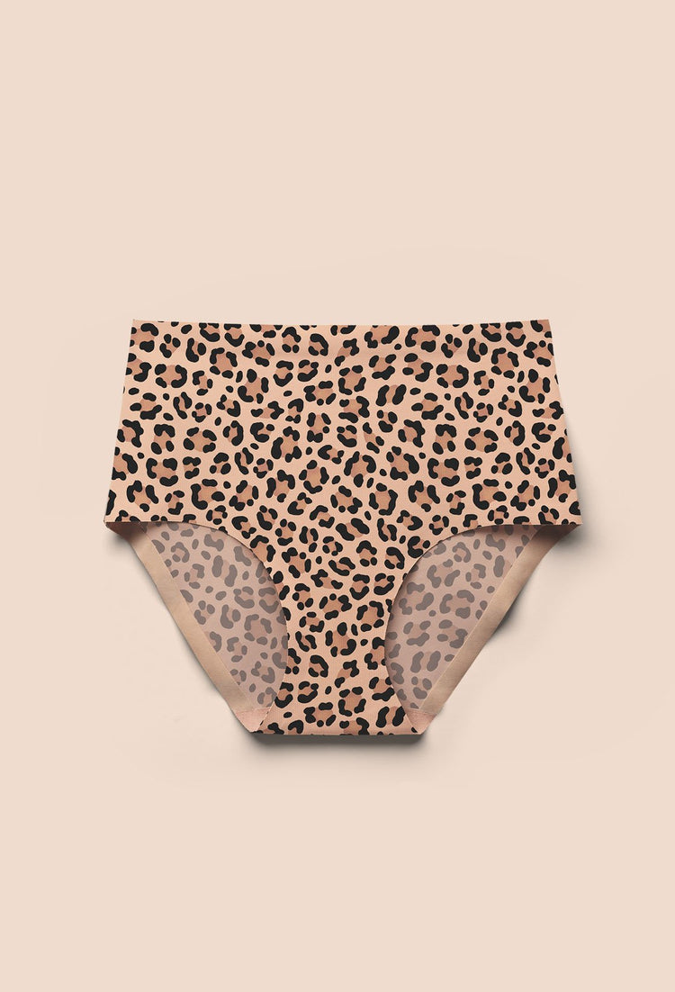 Lindex seamless bonded light control high waist invisible thong in leopard  print