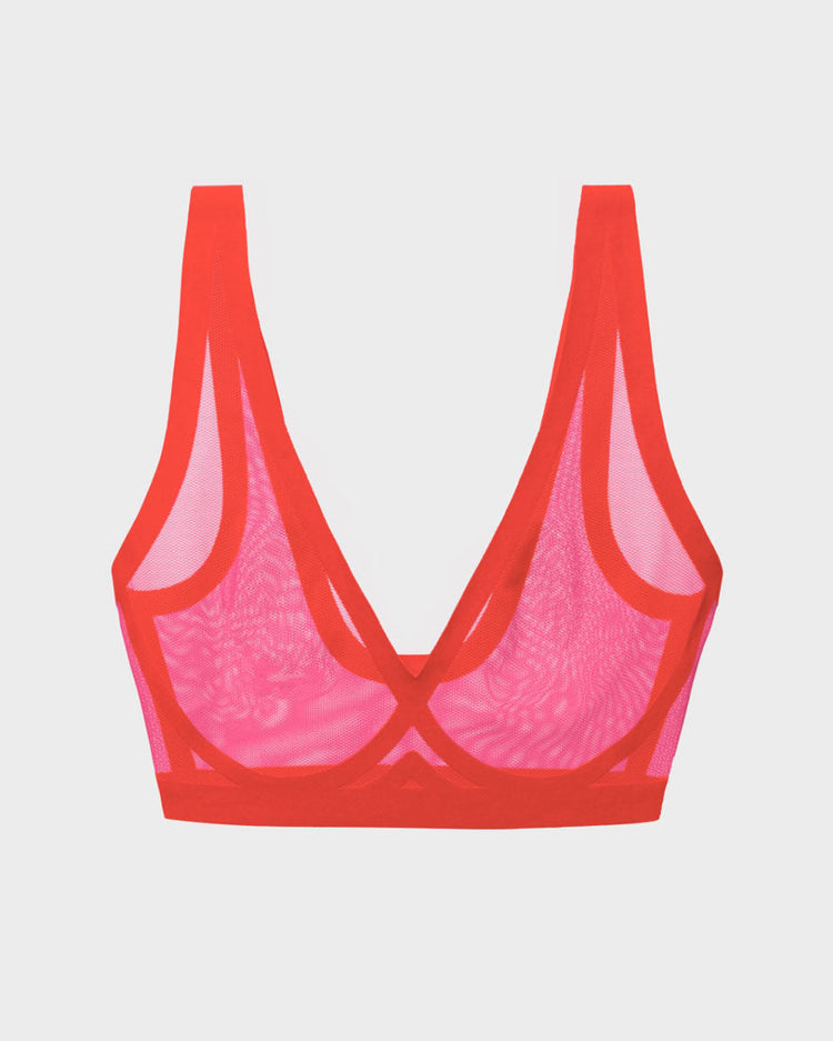 Red Fuchsia Lace Bralette - Extra Small, XS Sheer Triangle Bra
