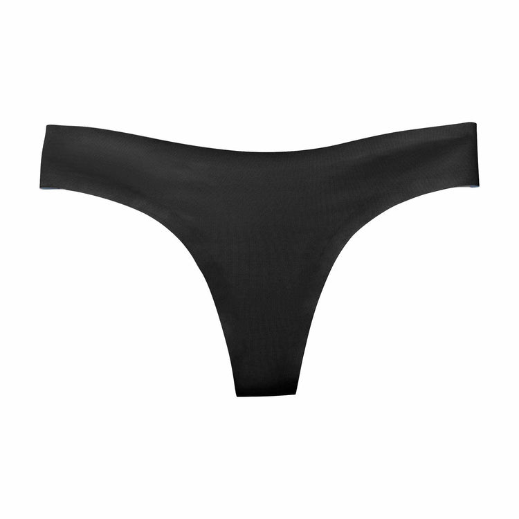 Seamless Ribbed Thong Panty - Black